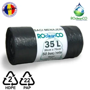 Saci menajeri Negri 50x70Cm RocleanCo HDPE35litri 50buc/rola