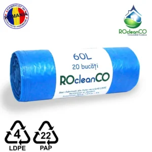 Saci menajeri Albastri 60x80Cm ROcleanCO LDPE 60 litri 20buc