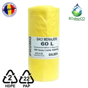 Saci menajeri Galbeni 60x70Cm Promo HDPE 60 litri 50buc