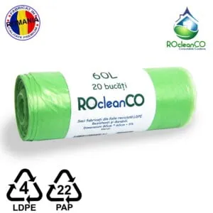 Saci menajeri Verzi 60x80Cm ROcleanCO LDPE 60 litri 20buc
