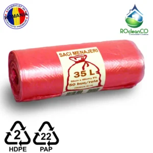 Saci menajeri Rosii 50x60Cm Promo HDPE 35 litri 50buc/rola