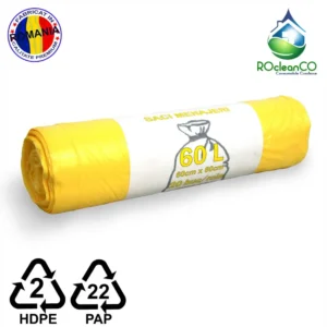 Saci menajeri Galbeni HDPE 60 litri 20buc