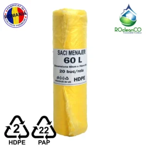 Saci menajeri Galbeni 60x70Cm Promo HDPE 60 litri 20buc
