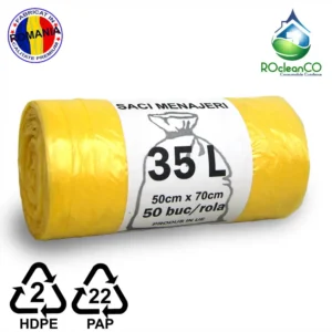 Saci menajeri Galbeni 50x70Cm RocleanCo HDPE 35 litri 50buc