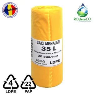 Saci menajeri Galbeni 50x70Cm LDPE 35 litri 20buc