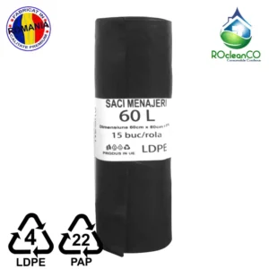 Saci menajeri Negri 60x80Cm LDPE 60 litri 15buc